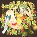  bad_id bad_pixiv_id boots clover dress green_eyes green_hair gumi headphones headset jacket short_dress short_hair smile solo tachi_(gutsutoma) vocaloid 