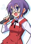 9law blue_eyes glasses hidamari_sketch microphone music musical_note purple_hair sae school_uniform singing solo star 