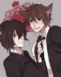  animal_ears bad_id bad_pixiv_id brown_hair code_geass formal green_eyes kururugi_suzaku lelouch_lamperouge male_focus multiple_boys necktie purple_eyes smile suit yumitosi 