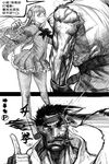  1girl blood capcom_fighting_jam face_punch front-seamed_legwear gloves greyscale hairpods highres in_the_face ingrid jeffr long_hair monochrome panties panties_under_pantyhose pantyhose punching ryuu_(street_fighter) seamed_legwear sketch street_fighter translation_request underwear 