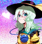  eyelashes face green_eyes green_hair hat heart komeiji_koishi kumadano looking_at_viewer short_hair smile solo third_eye touhou upper_body 