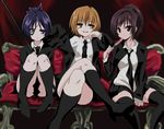  bad_id bad_pixiv_id black_hair boots brown_hair chrome_dokuro crossed_legs eyepatch food formal harem katekyo_hitman_reborn! miura_haru momoiro_tanuki multiple_girls necktie ponytail popsicle purple_hair sasagawa_kyouko short_hair sitting thighhighs zettai_ryouiki 