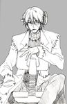  bad_id bad_pixiv_id chair cigarette dr_franken_stein glasses greyscale labcoat male_focus monochrome solo soul_eater 