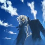  beyond_the_grave brandon_heat coat dutch_angle gungrave ideissai male_focus sky solo white_hair 