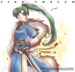  bad_id bad_pixiv_id blue_eyes earrings fingerless_gloves fire_emblem fire_emblem:_rekka_no_ken gloves green_hair high_ponytail jewelry katana kizuki_miki long_hair lowres lyndis_(fire_emblem) ponytail shawl side_slit solo sword weapon 