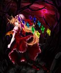  bare_tree blush crystal flandre_scarlet from_behind hat highres long_hair looking_at_viewer mob_cap puffy_short_sleeves puffy_sleeves short_sleeves side_ponytail solo takuan_(kyou_sonogoro) touhou tree vampire very_long_hair 