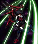  adesa black_hair black_legwear dress houjuu_nue laser polearm red_eyes short_hair snake solo thighhighs touhou trident weapon wings zettai_ryouiki 