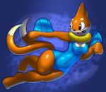  2014 abstract_background anthro anthrofied black_eyes breasts buizel censored cleavage clothed clothing elpatrixf female fur looking_back mammal multiple_tails mustelid navel nintendo open_mouth orange_body orange_fur otter pok&eacute;mon solo swimsuit teeth tongue video_games 