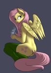  2014 anthro anthrofied blue_eyes breasts butt cup cutie_mark equine female fluttershy_(mlp) friendship_is_magic fur grey_background hair legwear looking_at_viewer mammal my_little_pony nipples nude patch_(artist) pegasus pink_hair plain_background solo stockings wings yellow_feathers yellow_fur 