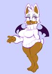  bat bottomless clothed clothing female half-dressed mammal mangneto purple_eyes rouge_the_bat sega solo sonic_(series) sweater thick_thighs wings 