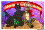 &lt;3 2014 anthro azaleesh banner bell bulge canine cellshade cervine chocolate christmas cup deer digital_media_(artwork) duo holidays hooves legwear male mammal reindeer ribbons shy sonicgearhead stockings wolf 
