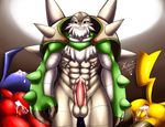  2014 abs anal anus avian balls biceps big_muscles bird blaziken chesnaught claws cum cum_in_ass cum_inside erection female feral foursome fur group group_sex humanoid looking_at_viewer lucario lying male masculine mnxenx001 muscles nintendo nude pecs penis pikachu pok&eacute;mon pussy sex smile spikes standing teeth vein video_games 
