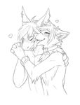  &lt;3 2014 afevis anthro blush canine claws collar couple cuffs cute dog duo eyes_closed fish fur gay german_shepherd hair holding_paws keihound keller licking love male mammal marine open_mouth plain_background romantic shark sketch smile teeth tongue tongue_out 