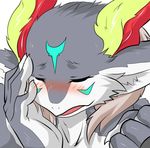  anthro blush dragon eyes_closed facepalm fur grey_fur kemono lsa2423063 male solo 