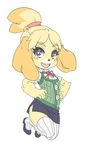  absolute_territory animal_crossing blush canine dog female high_heels isabelle_(animal_crossing) legwear looking_at_viewer mammal maniacpaint nintendo skirt solo thigh_highs video_games 