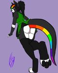  anthro butt cheerleader clothed clothing female fur hair hybrid kangaroo legwear long_hair looking_at_viewer mammal marsupial panties paws plain_background rainbow skirt smile solo spacecadet stockings synth_(hax) thigh_highs underwear upskirt 