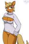  2014 anthro blue_eyes bottomless breasts cleavage clothed clothing dripping ear_piercing equine female fishy-pony friendship_is_magic half-dressed horse keyhole_turtleneck mammal ms_harshwhinny_(mlp) my_little_pony nipples piercing pony presenting pussy solo sweater tongue tongue_out wet 