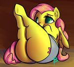  2014 anthro big_butt butt cutie_mark equine female fluttershy_(mlp) friendship_is_magic green_eyes hair horse long_hair mammal my_little_pony pink_hair pony smile solo yellow_skin 