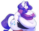 2014 alpha_channel anthro anthrofied big_breasts blue_eyes breasts cleavage clothed clothing cutie_mark eikasianspire equine female friendship_is_magic fur hair horn legwear long_hair looking_back makeup mammal my_little_pony navel obese overweight purple_hair rarity_(mlp) shirt skirt smile solo standing stockings thick_thighs tight_clothing unicorn white_fur 