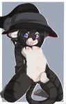  2014 anthro blush breasts cat cub feline female flat_chested hair hat laine_(artist) looking_at_viewer magic_user mammal nipples nude plain_background pussy smile solo tongue tongue_out witch witch_hat young 