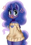  2014 anthro anthrofied blue_hair clothing equine female friendship_is_magic hair horn keyhole_turtleneck long_hair looking_at_viewer mammal mingamia my_little_pony open_mouth princess_luna_(mlp) solo sweater winged_unicorn wings 