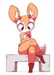  &lt;3 2019 aggressive_retsuko animated antelope anthro beverage blush bovid breasts brown_fur diives featureless_breasts female fur horn looking_at_viewer mammal multicolored_fur phone pussy simple_background solo tsunoda two_tone_fur white_background white_fur 