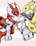  all_fours anal anthro balls bandai butt digimon dildo female foursome gatomon group group_sex guilmon licking male oral paws penetration penis plain_background pussy raised_tail renamon rimming scalie sex sex_toy strapon syrinoth tail_sex tongue tongue_out 