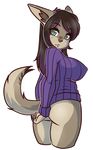  anthro big_breasts bottomless breasts butt clothed clothing female half-dressed looking_at_viewer looking_back mammal solo sweater zyira 