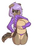  alpha_channel anthro big_breasts blue_eyes breasts brown_fur canine cleavage clothed clothing female fur hair mammal panties pink_nose plain_background purple_hair shirt shirt_lift sweater transparent_background underwear zyira 