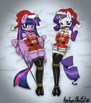  2014 anibaruthecat anthro anthrofied ball_gag bdsm blue_eyes blush bondage bound christmas_hat clothing colored duo edit equine female friendship_is_magic fur gag gagged hair hat hi_res horn legwear long_hair lying mammal my_little_pony panties ponyguy67 purple_eyes purple_fur rarity_(mlp) restrained rope thigh_highs twilight_sparkle_(mlp) underwear unicorn white_fur winged_unicorn wings 