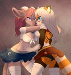  anthro black_nose blue_eyes breasts butt caprine clothing cute female fluffy_tail goat hair horn laleh legwear lesbian looking_at_viewer looking_back mammal moon panties pink_eyes pink_nose red_panda saetia schoolgirl side_boob skirt star stockings underwear upskirt white_hair 