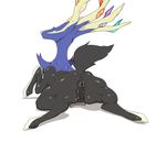  antlers anus blue_eyes butt cervine deer female feral horn legendary_pok&eacute;mon looking_at_viewer looking_back mammal nintendo plain_background pok&eacute;mon presenting presenting_hindquarters pussy solo teats tyrranaxh video_games white_background xerneas 
