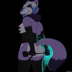  animated anthro black_legwear black_topwear blue_eyes bottomless breasts butt canine clothed clothing colors corset digital_media_(artwork) dominatrix exposed_breasts female fox garter_straps half-dressed heyitshappydoodles kiva_tanuki leather legwear mammal nipple_tape riding_crop solo tongue tongue_out 