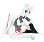  2014 ambiguous_gender asphagnum blue_hair claws clothed clothing dragon fan_character feathers fur green_eyes hair looking_at_viewer maid maid_uniform mammal patch_(character) paws tumblr white_fur wings 