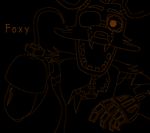  animatronic eye_patch eyewear five_nights_at_freddy&#039;s foxy_(fnaf) looking_at_viewer machine male mechanical monochrome open_mouth plain_background robot robotic teeth text 