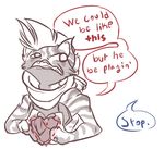  &lt;3 anthro anthrofied beelzemon_(artist) bust dialogue english_text ga&euml;l_the_scrafty looking_away male nintendo pok&eacute;mon scrafty sketch solo text unseen_character video_games 