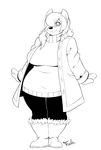  2014 :3 anthro big_breasts boots breasts canine chubby clothed clothing coat dog female hair hair_over_eye husky line_art mammal mittens monochrome opal_(tsudanym) plain_background smile solo sweater thick_thighs tsudanym white_background white_hair wide_hips 