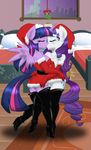  2014 anthro anthrofied bed blush boots breasts christmas cleavage clothed clothing color corset costume danmakuman duo equine eyes_closed eyeshadow female friendship_is_magic hair hat high_heels holidays horn kissing lesbian makeup mammal manehattan mistletoe my_little_pony panties photo pillow plant ponyguy67 purple_hair rarity_(mlp) santa_hat sculpture statue thigh_boots twilight_sparkle_(mlp) underwear unicorn winged_unicorn wings winter_hat 