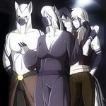  2014 abs anthro anthrofied black_hair blue_eyes cleavage clothed clothing dressing_gown equine female friendship_is_magic group hair male mammal marik_azemus34 muscles my_little_pony red_eyes robe stripes topless two_tone_hair white_hair zebra zecora_(mlp) 