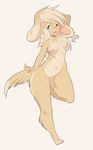  2014 anthro beauty_mark blonde_hair breasts canine coffeechicken dog female green_eyes hair looking_at_viewer mammal nipples nude one_eye_closed open_mouth plain_background small_breasts smile solo white_background wide_hips wink 