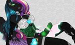  2014 animal_genitalia anthro anthrofied azugarlic changeling cleavage clothed clothing cutie_mark dickgirl friendship_is_magic glowing glowing_eyes hair horn horsecock intersex legwear lingerie long_hair my_little_pony navel penis queen_chrysalis_(mlp) solo transformation wings 