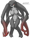  anthro black_sclera breasts female godzilla_(series) kaiju looking_at_viewer monster multi_limb multiple_legs muto navel plain_background red_eyes solo standing unknown_species white_background 幻葉 