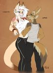  2014 anthro breast_grab breasts canine clothing digital_media_(artwork) duo female fluff-kevlar fur grope hair jackal kangaroo male mammal marsupial 