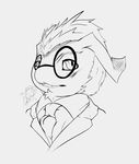  absurd_res anthro anthrofied bandai black_and_white bust_portrait cute_fangs digimon duo eyewear floorninja glasses gomamon hi_res male monochrome necktie portrait solo_focus suit 