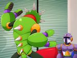  ambiguous_gender blinds capcom chameleon duo green_body horn inside machine mechanical mega_man_(series) megaman_x purple_body rear_view robot sting_chameleon video_games vile zilch 