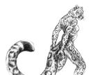  2014 anthro black_and_white breasts eyes_closed feline female fur kenket leopard mammal monochrome nipples nude plain_background snow_leopard solo 