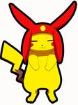  ambiguous_gender cosplay eyes_closed feral fur hat mammal meow_(space_dandy) moffuriini_(artist) nintendo pikachu plain_background pok&eacute;mon rodent smile solo space_dandy video_games yellow_fur 