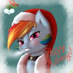  2014 captainpudgemuffin christmas cute english_text equine female feral friendship_is_magic hat holidays horse looking_at_viewer mammal mistletoe my_little_pony pegasus pink_eyes plant rainbow_dash_(mlp) santa_hat smile solo text wings 