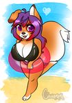  &lt;3 anthro beach big_breasts bikini breasts canine cinnamama clothing female fox fyxe inner_tube looking_at_viewer mammal on_one_leg outside seaside smile solo swimsuit water 