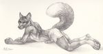  2014 animal_genitalia anthro canine canine_penis clothed clothing fox greyscale half-dressed looking_at_viewer lying male mammal monochrome on_front penis rukis shorts sketch solo topless 